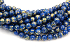 Galaxy Blue Gold Dust Jade 4mm, 6mm, 8mm, 10mm, 12mm Beads Opaque Blue -Full Strand