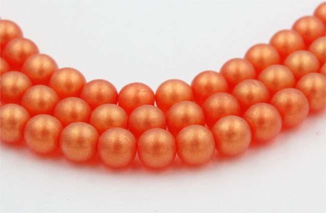 Czech Glass 8mm Round Sueded Gold Hyacinth Orange Druk Beads -25 Czech Beads Main Image