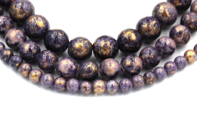 Purple Gold Dust Jade 4mm, 6mm, 8mm, 10mm, 12mm Round Beads -15 inch strand Hover Image