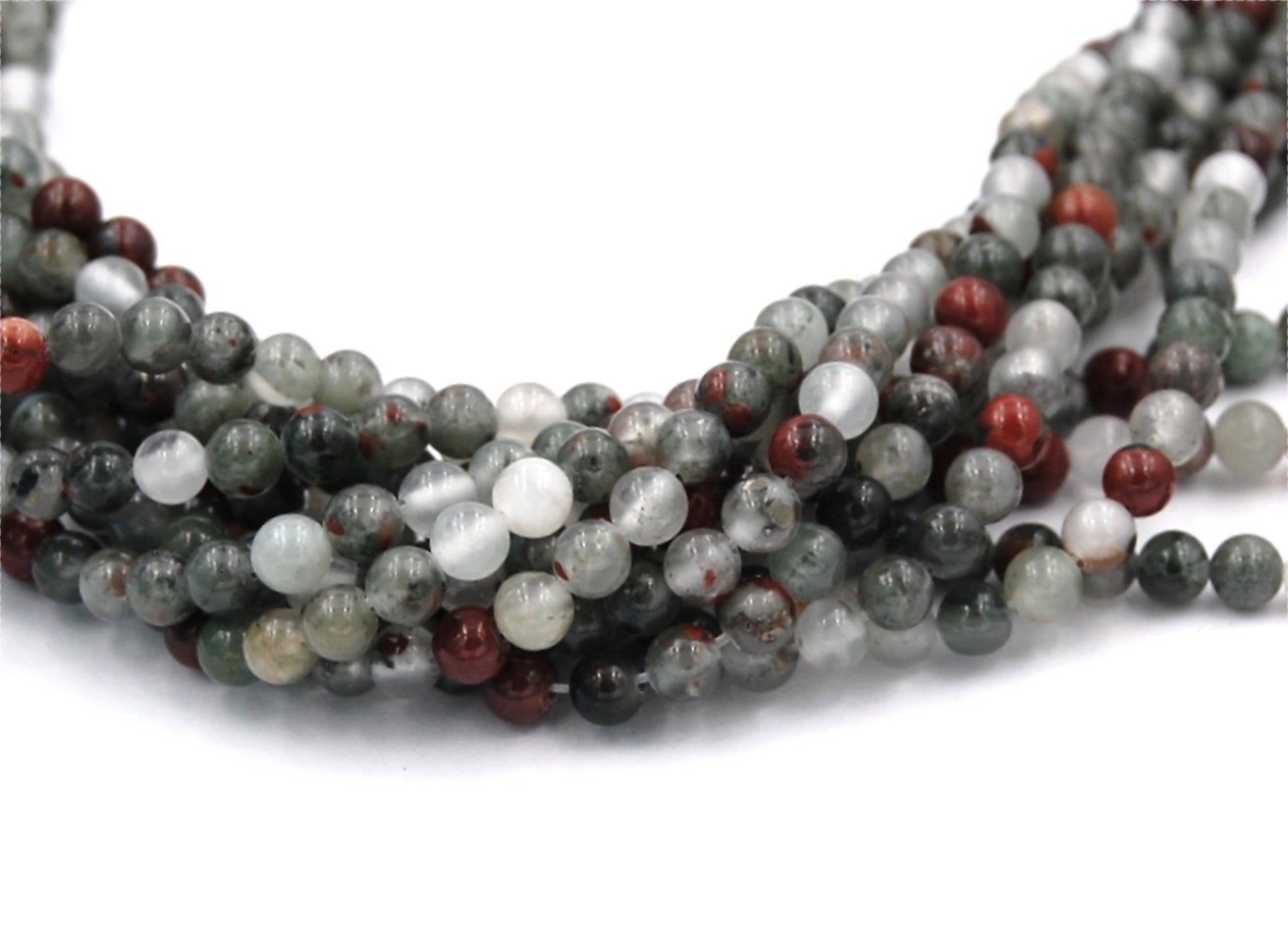 African Bloodstone Jasper 4mm, 6mm, 8mm, 10mm, 12mm Round Beads in Deep Red and Forrest Green