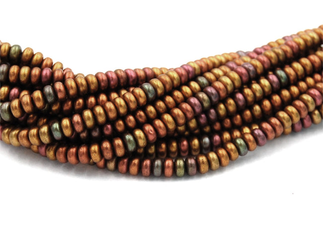 4mm Czech Glass Matte Metallic bronze Iris Rondelle Bead  -100 Hover Image