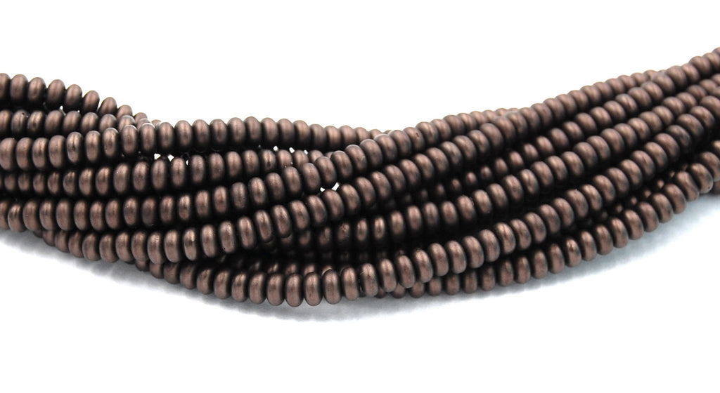 4mm Czech Glass Matte Metallic Dark Bronze Rondelle Bead  -100