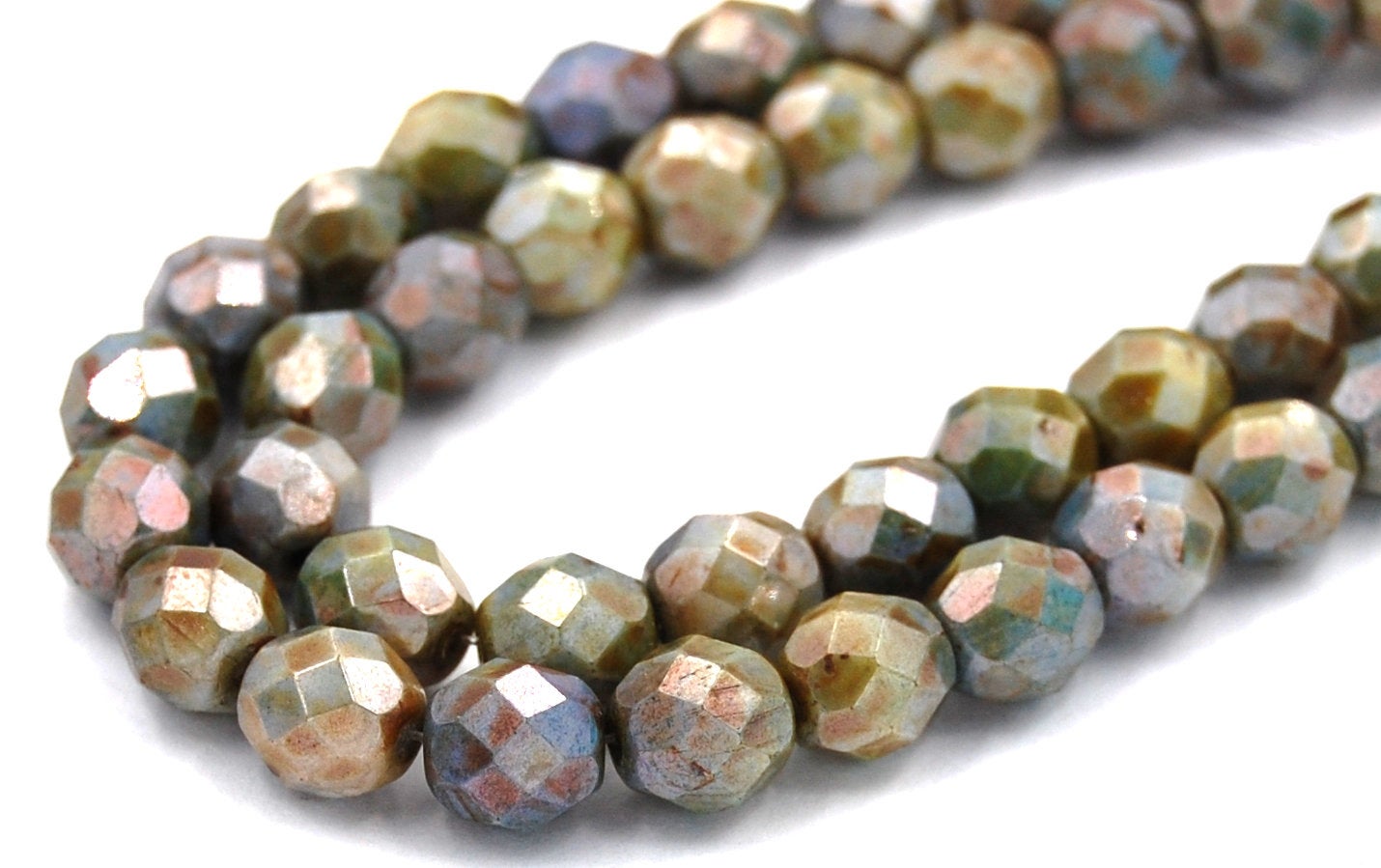 8mm Opaque Green Luster Czech Glass Faceted Bead  -25 czech beads