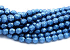 8mm Saturated Metallic Navy Peony Czech Glass Faceted Bead  -25 czech beads