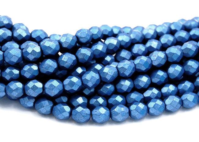 8mm Saturated Metallic Navy Peony Czech Glass Faceted Bead  -25 czech beads Hover Image