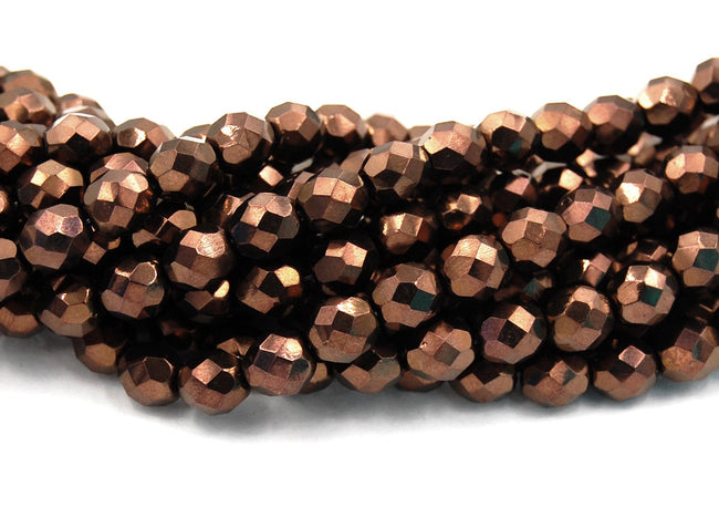8mm Metallic Dark Bronze Czech Glass Faceted Bead  -25 czech beads Main Image