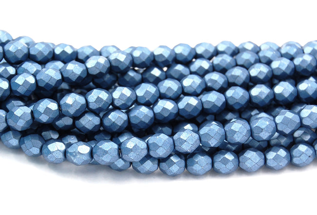 8mm Saturated Metallic Blue Gray Czech Glass Faceted Bead  -25 czech beads Hover Image