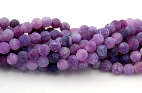8mm Bright Purple Frosted Matte Agate -15 inch strand