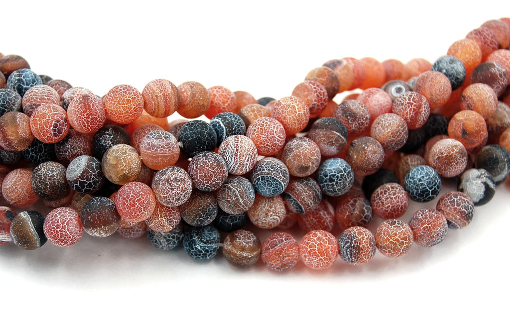 8mm Amber Brown Dark Gray Frosted Matte Agate -15 inch strand