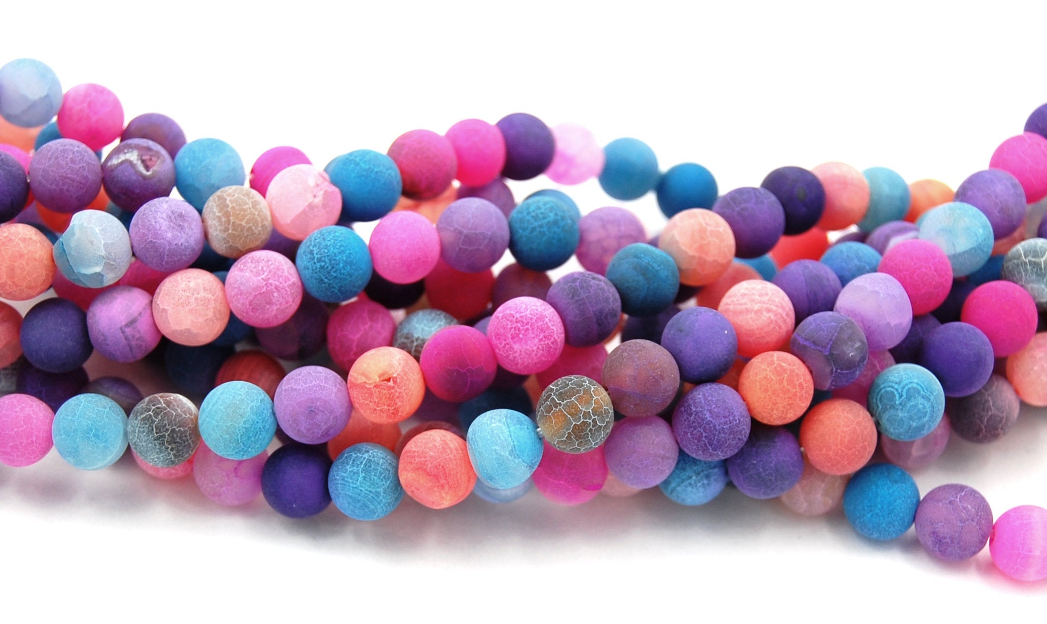 8mm Frosted Agate Round Beads in Bright Tropical Mix  -15.25 inch strand