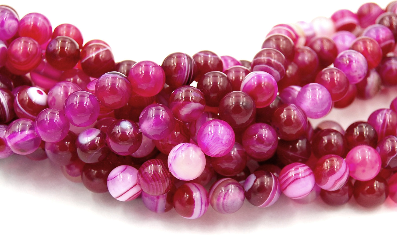 Magenta Pink Striped Agate 4mm, 6mm, 8mm, 10mm Round  -15 inch strand