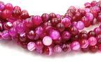 Magenta Pink Striped Agate 4mm, 6mm, 8mm, 10mm Round  -15 inch strand