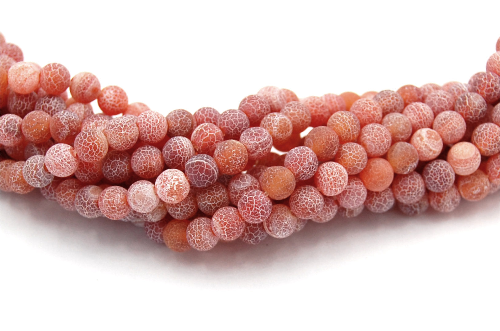 8mm Autumn Red Frosted Matte Cracked Agate -15 inch strand
