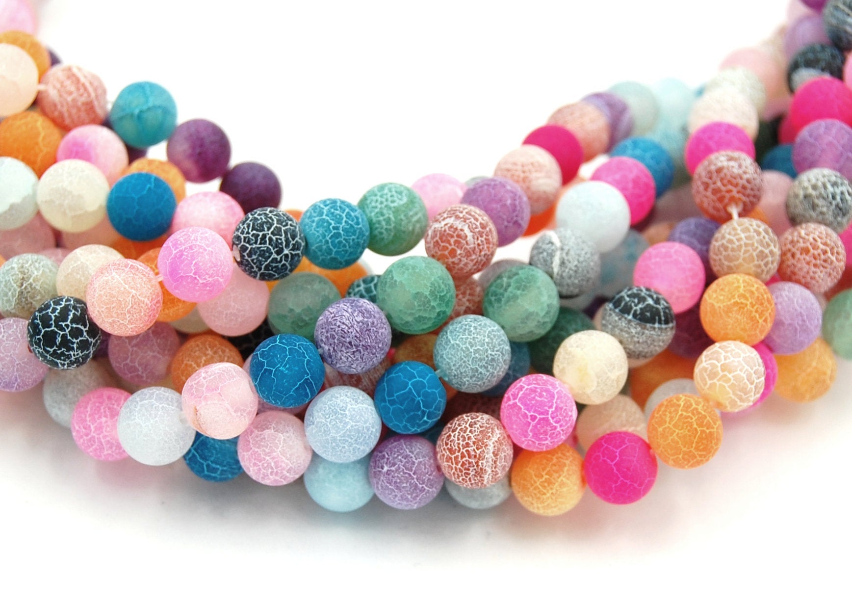 Frosted Agate Round Beads, Island Mix 4mm,6mm,8mm,10mm,12mm  -Full strand