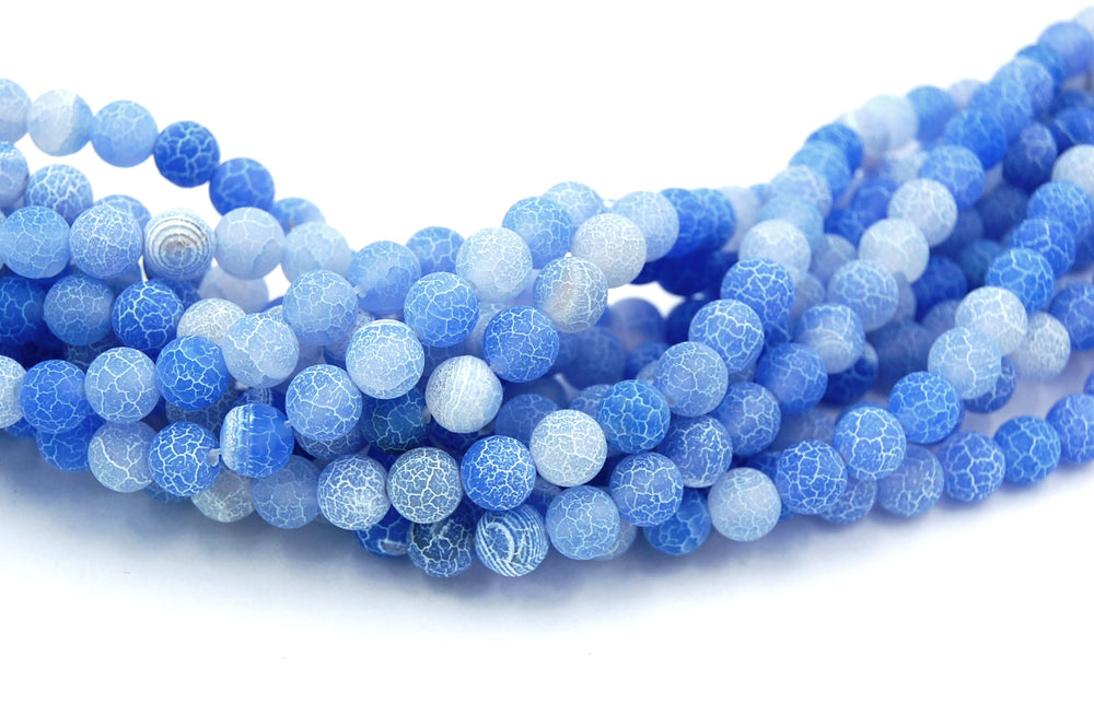 8mm Frosted Agate Round Beads in Puddle Blue  -15 inch strand