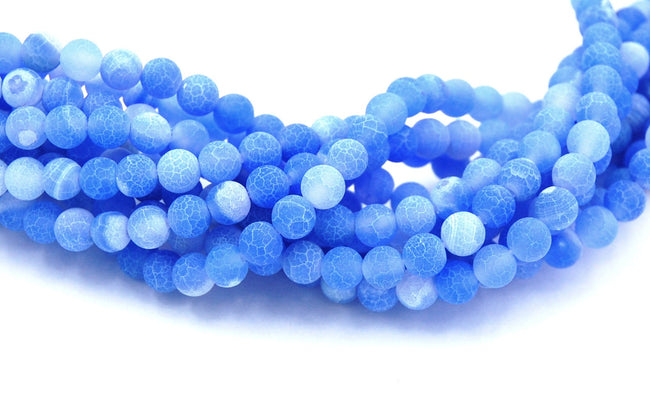 6mm Frosted Agate Round Beads in Puddle Blue  -15 inch strand Hover Image