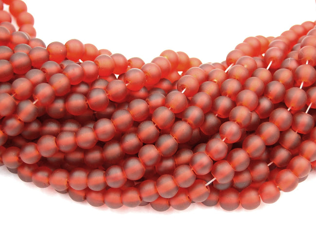 Burnt Red 6mm Frosted Matte Glass Round Druk Beads - 100 beads Hover Image