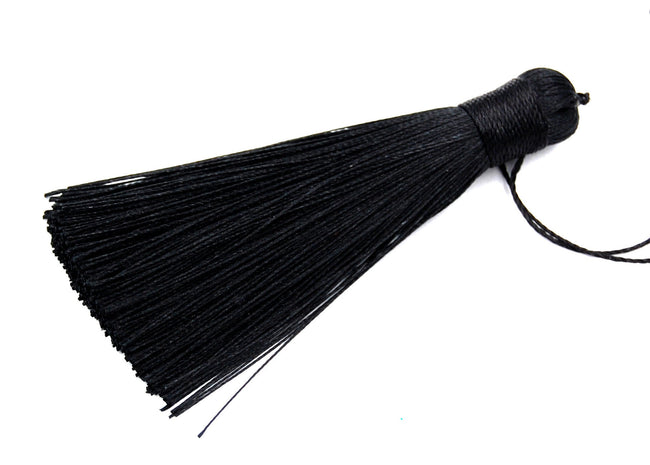 Black Tassel - 3&quot; Long Nylon Jewelry Tassel - 2pc Hover Image