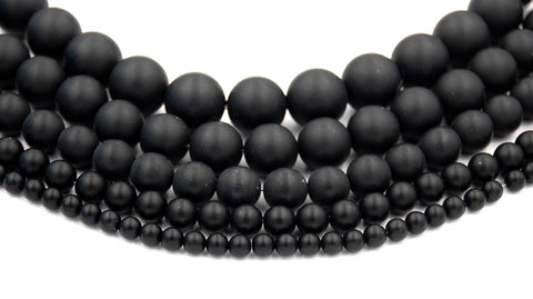 Matte Black Onyx, 4mm, 6mm, 8mm, 10mm, 12mm Frosted Black Onyx Round Beads in Opaque Finish -15.5 inch strand