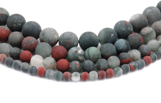 Matte African Bloodstone Jasper 4mm, 6mm, 8mm, 10mm, 12mm Round Beads in Deep Red and Forrest Green -15 inch strand Hover Image
