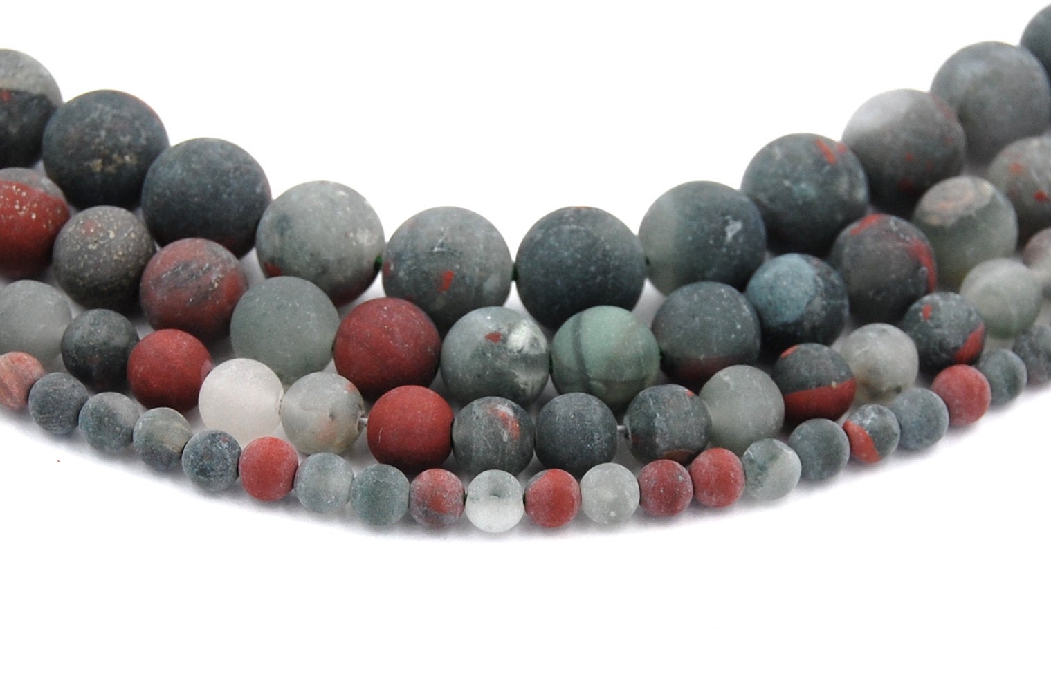 Matte African Bloodstone Jasper 4mm, 6mm, 8mm, 10mm, 12mm Round Beads in Deep Red and Forrest Green -15 inch strand