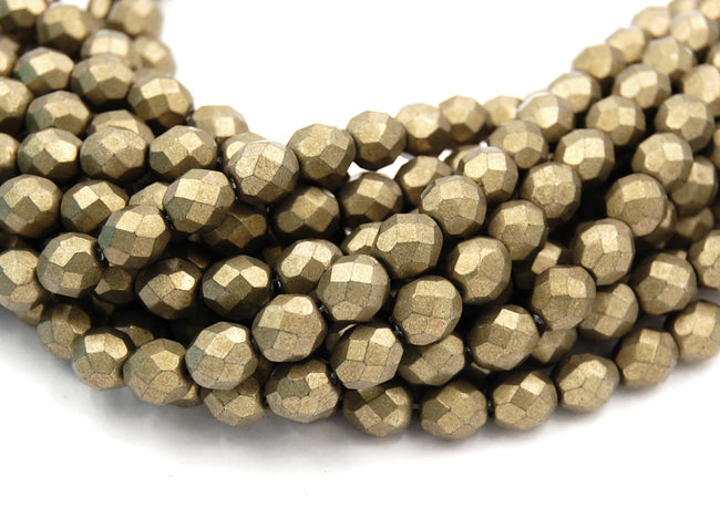 8mm Saturated Metallic Golden Lime Czech Glass Faceted Bead  -25 czech beads Hover Image