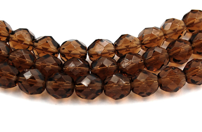 8mm Transparent Smoky Topaz Czech Glass Faceted Bead  -25 czech beads Hover Image