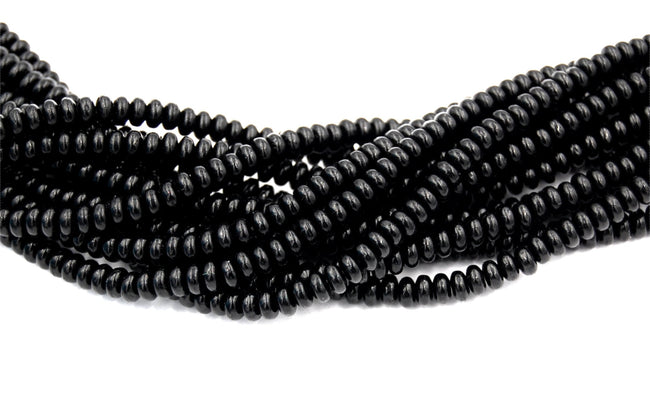 4mm Czech Glass Jet black Rondelle Bead  -100 Hover Image