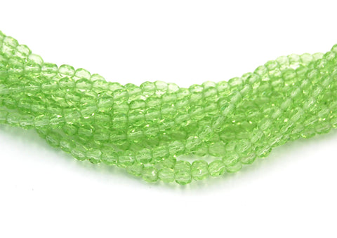 Lime Green Czech Faceted Glass Bead 4mm Round - 50 Pc