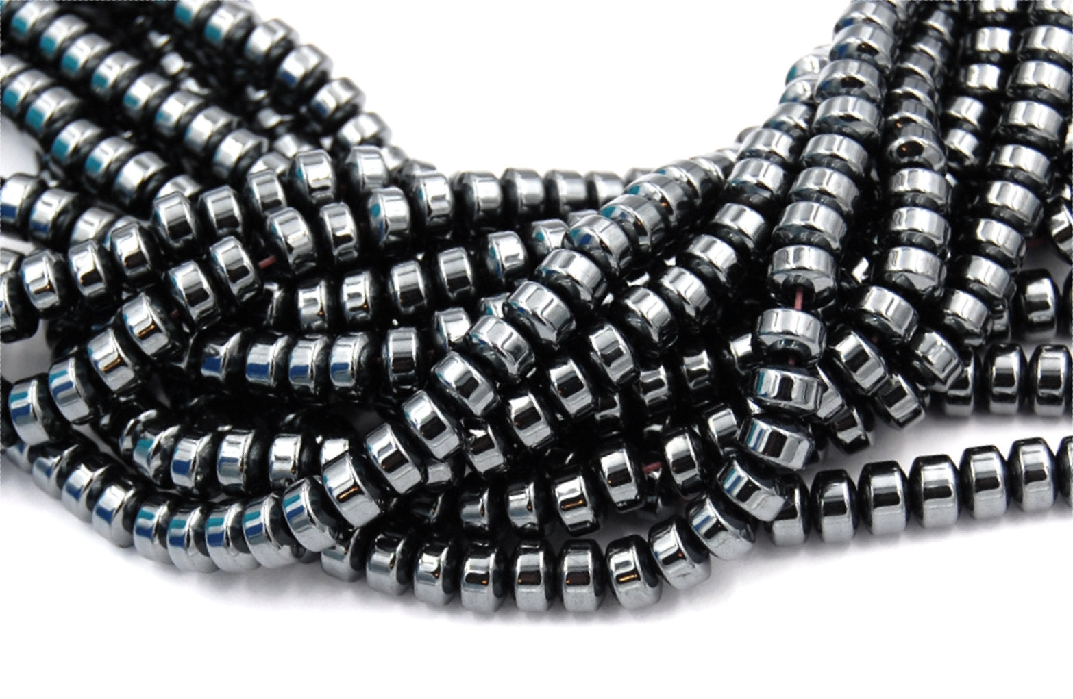 Hematite Flat Rondelle  Shiny 6mm Beads -16 inch strand