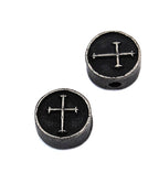 304 Stainless Steel Flat Round with Cross, Antique Silver 11mm -1pc
