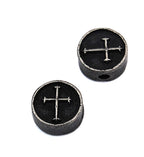 304 Stainless Steel Flat Round with Cross, Antique Silver 11mm -1pc