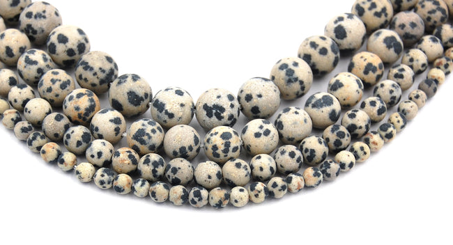 Matte Dalmation Jasper 4mm, 6mm, 8mm, 10mm, 12mm Round Beads -15 inch strand Hover Image