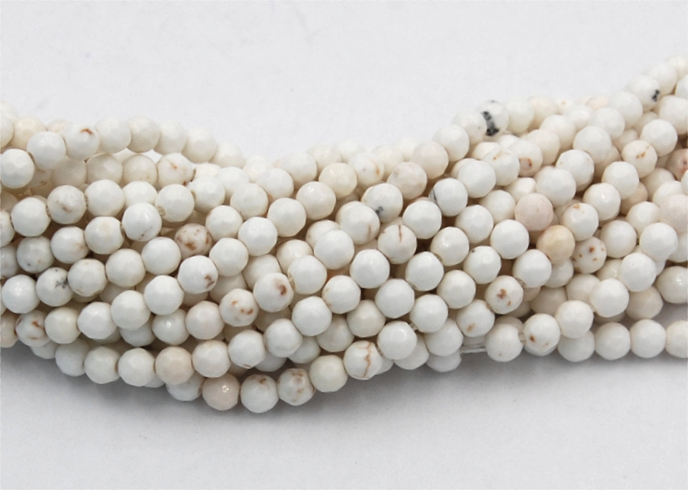 4mm Golden Matrix Creamy White Magnesite Faceted Round Beads -15.5 inch strand