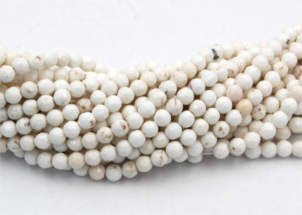 4mm Golden Matrix Creamy White Magnesite Faceted Round Beads -15.5 inch strand