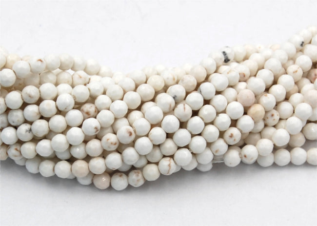 4mm Golden Matrix Creamy White Magnesite Faceted Round Beads -15.5 inch strand Hover Image
