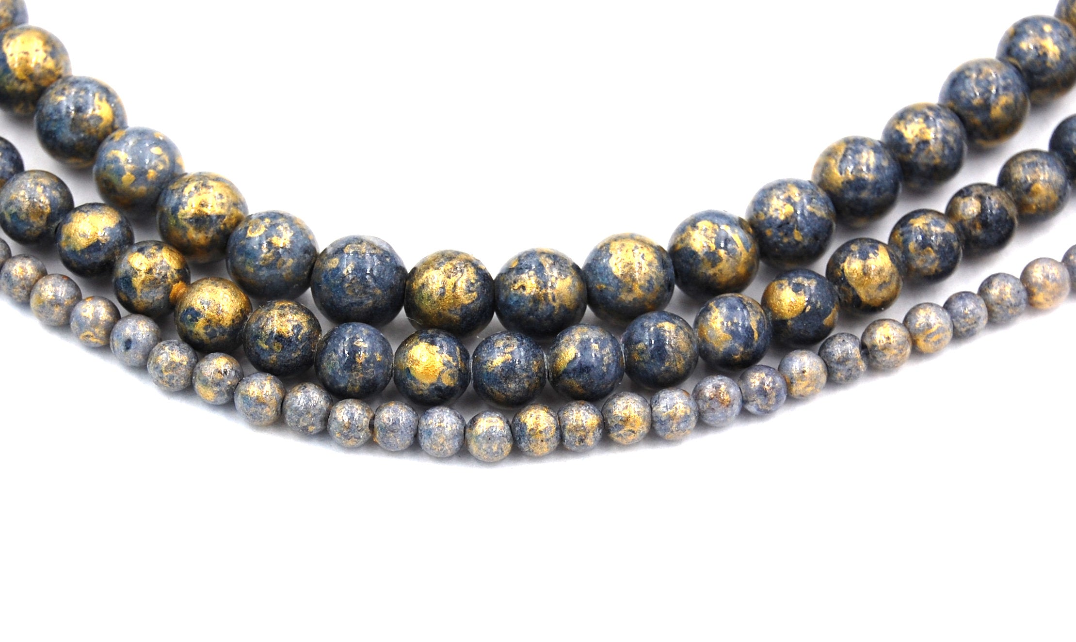 Denim Blue Gold Dust Jade 4mm, 6mm, 8mm, 10mm, 12mm Round Beads -15 inch strand