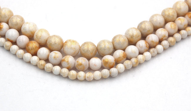 Antique White Gold Dust Jade 4mm, 6mm, 8mm, 10mm, 12mm Round Beads -15 inch strand Hover Image