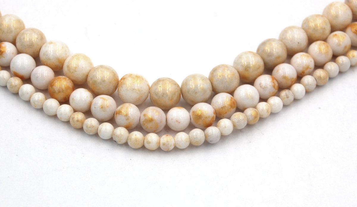 Antique White Gold Dust Jade 4mm, 6mm, 8mm, 10mm, 12mm Round Beads -15 inch strand