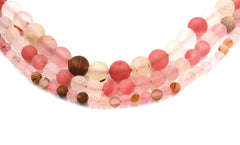 Matte Mixed Cherry Quartz, frosted 4mm, 6mm, 8mm, 10mm, 12mm  -15 inch strand