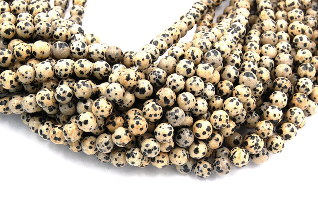 Natural Dalmatian Jasper Beads, Full Strand Wholesale 4mm 6mm 8mm 10mm 12mm Hover Image