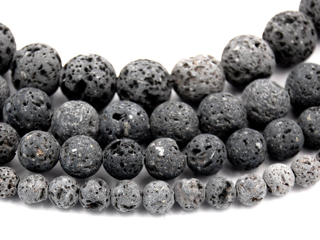 Natural Lava UnWaxed 4mm, 6mm, 8mm, 10mm, 12mm Undyed Natural Lava Round Beads for Essential Oils -15 inch strand Hover Image