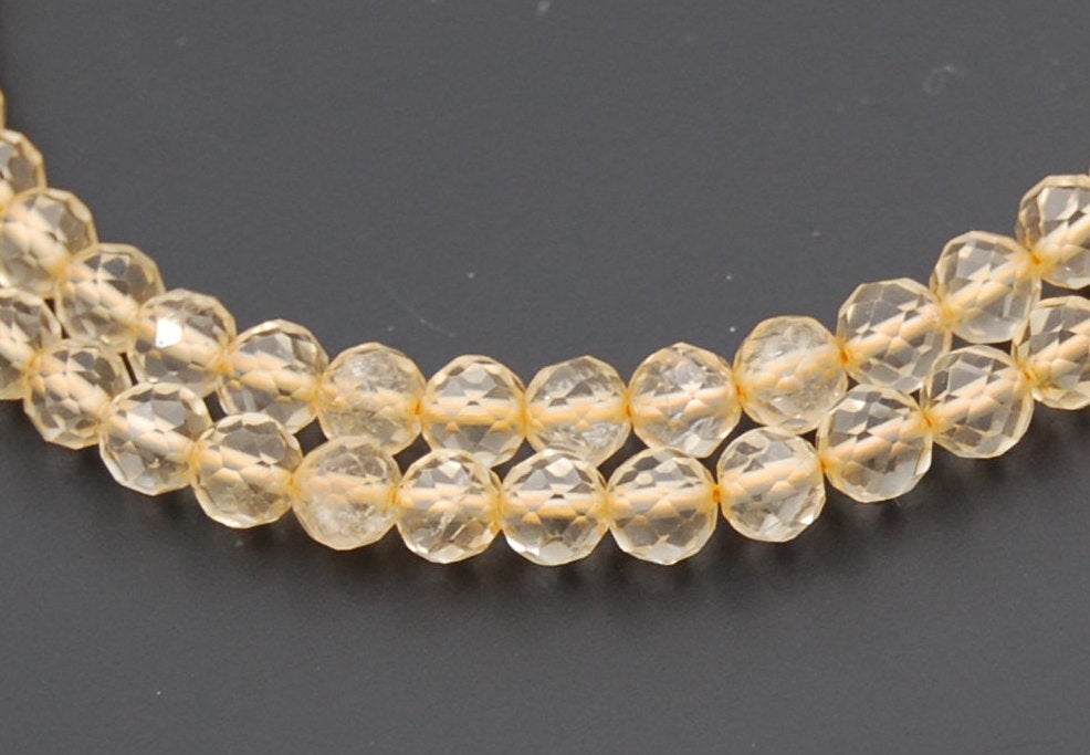 Citrine 4mm round faceted yellow jewelry beads -15.5 inch strand