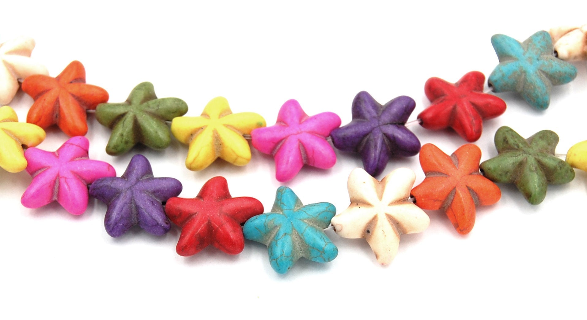 Carved Starfish Beads, 20x7.5mm double-sided mixed color -15.5 inch strand