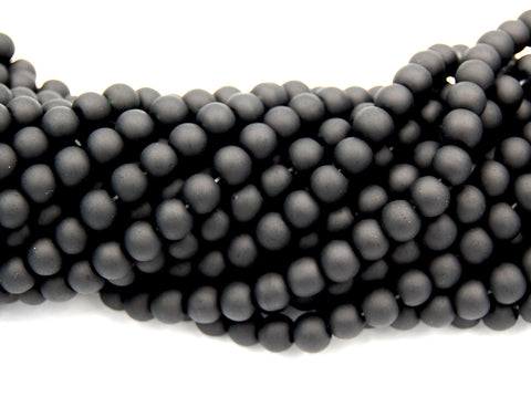 Black Frosted 6mm Frosted Matte Glass Round Druk Beads - 100pc