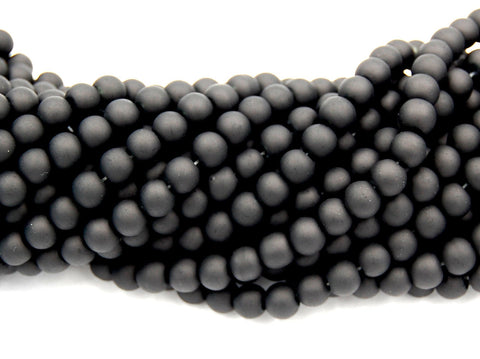 Black Frosted 8mm Frosted Matte Glass Round Druk Beads - 100pc