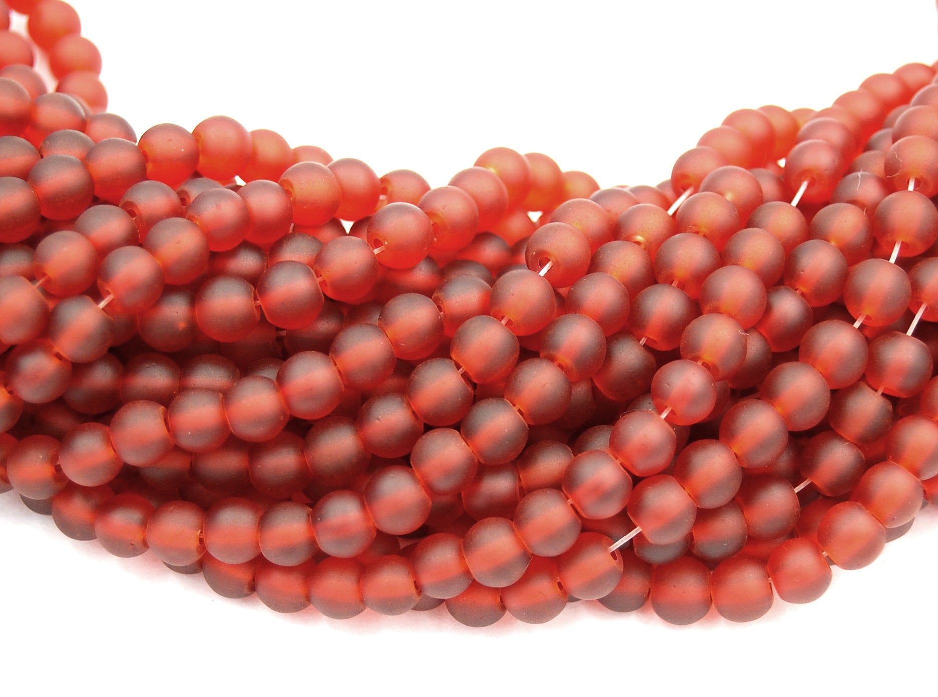 Burnt Red 8mm Frosted Matte Glass Round Druk Beads - 100 beads