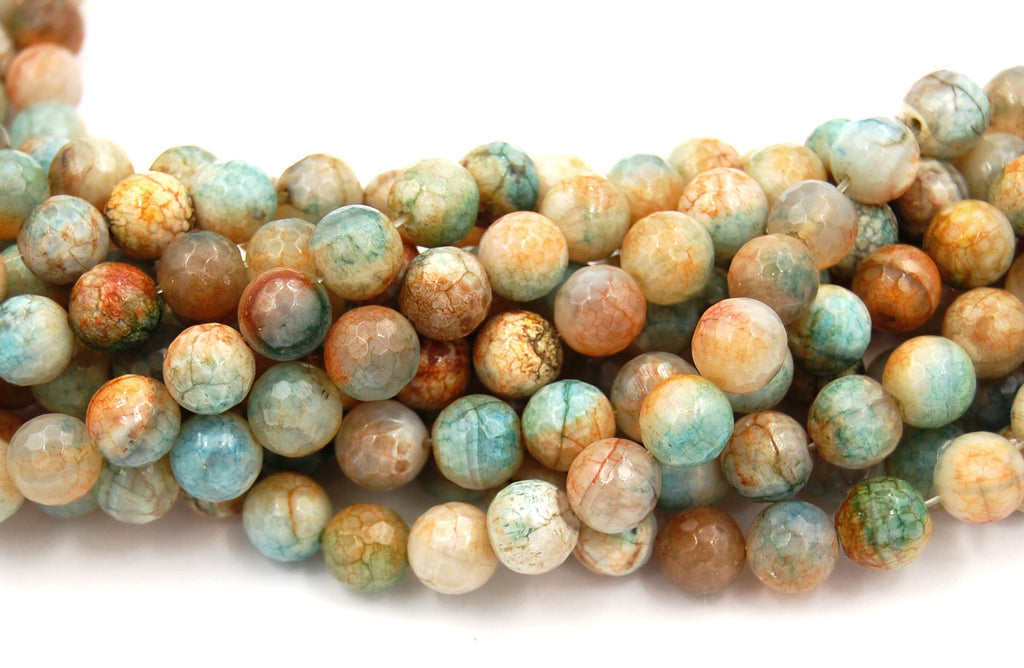 Fire Agate in 10mm Faceted Mixed Greens Color,  - 15&quot; strand