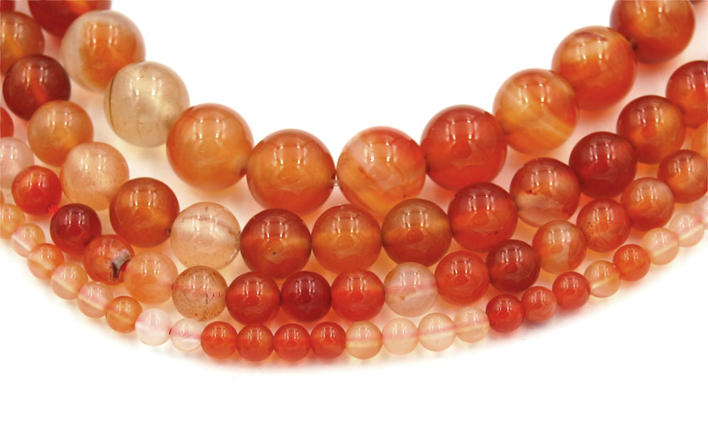 Natural Color Carnelian Beads 4mm, 6mm, 8mm, 10mm, 12mm AA Quality -15 inch strand