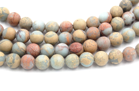 MATTE Pale Blue Terra cotta Turquoise Impression Jasper Beads 8mm round -15.5 beads